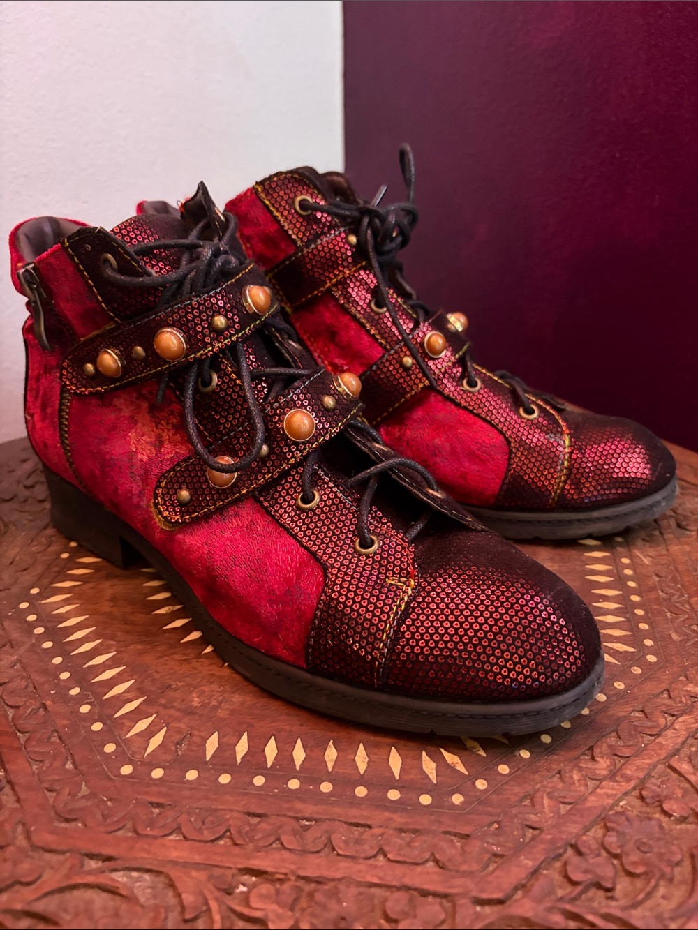 Opulent brick red velvet lux booties